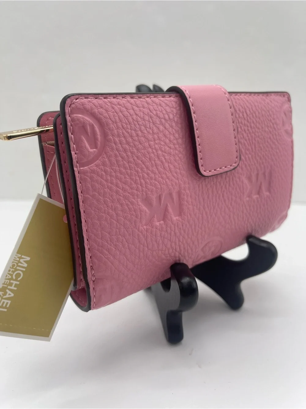 MICHAEL KORS Jet Set Travel Medium MK Logo Debossed Bifold Wallet Carnation  NWT